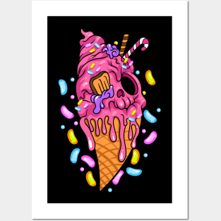 Ice Cream Cone Skull Art Design Posters and Art